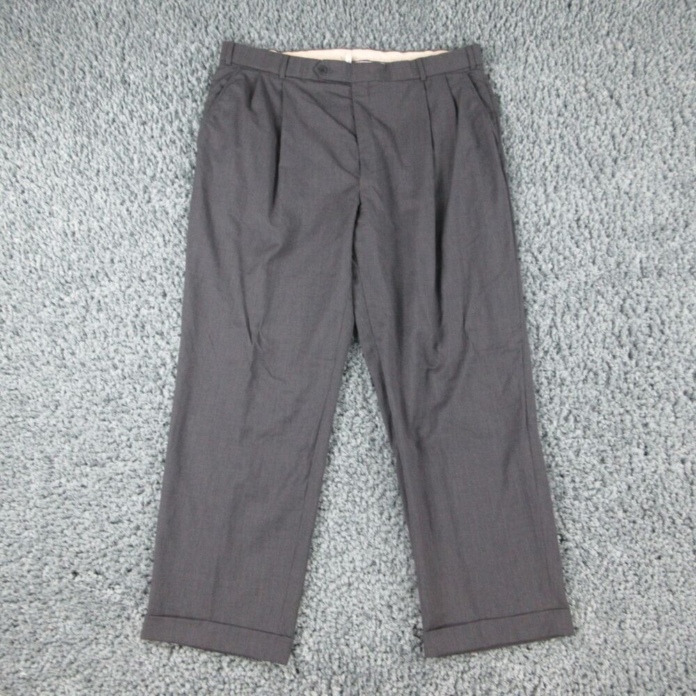 Ballin Pants Mens 40 Gray Classic Pleated Cuffed Super 120 Wool 40x30*